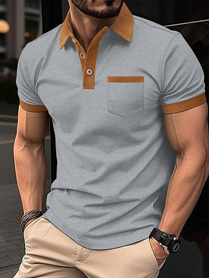Men's Waffle Fabric Fashion Casual Polo Shirt (With Pockets)