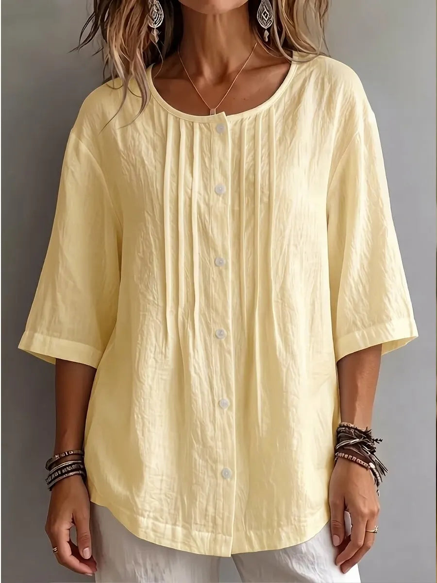 CLEARANCE SALE🔥 Effortless Pleated Cotton-Linen Blouse
