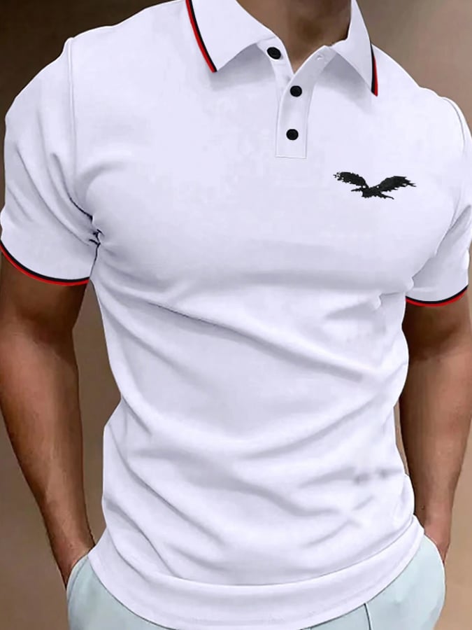 Men's Classic Color Block Casual Eagle Business Fashion Polo Shirt
