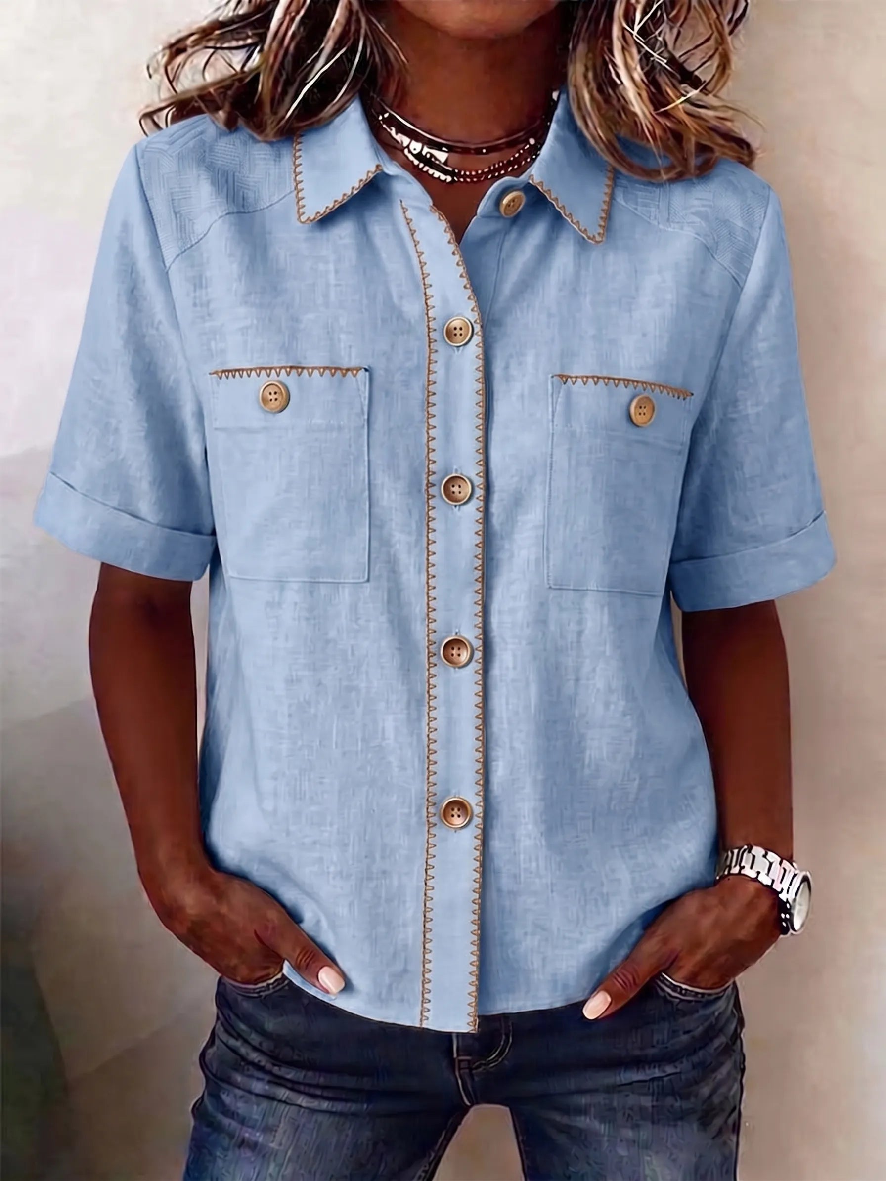 Clearance Sale🔥 Women's Casual Short Sleeve Button-Down Shirt