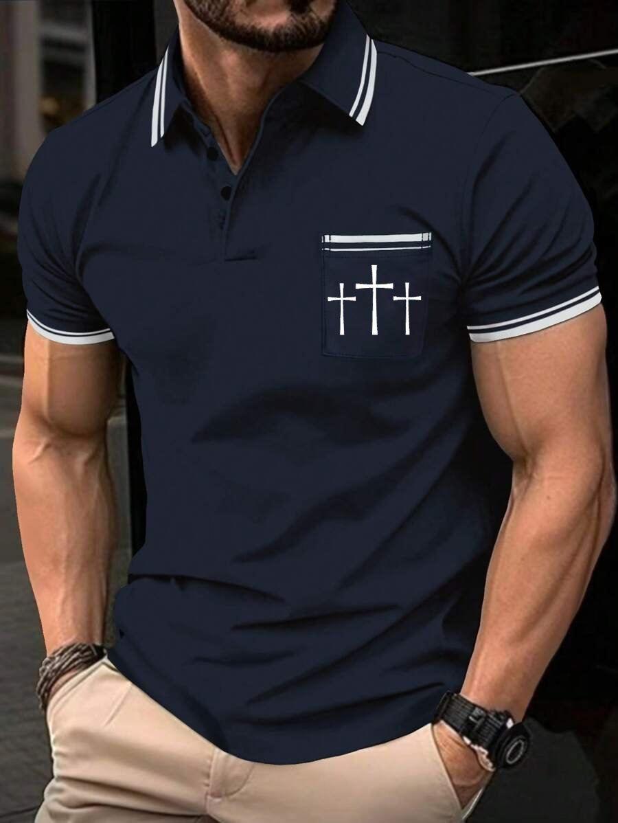 Men's Retro Faith  Casual Printed Polo Shirt