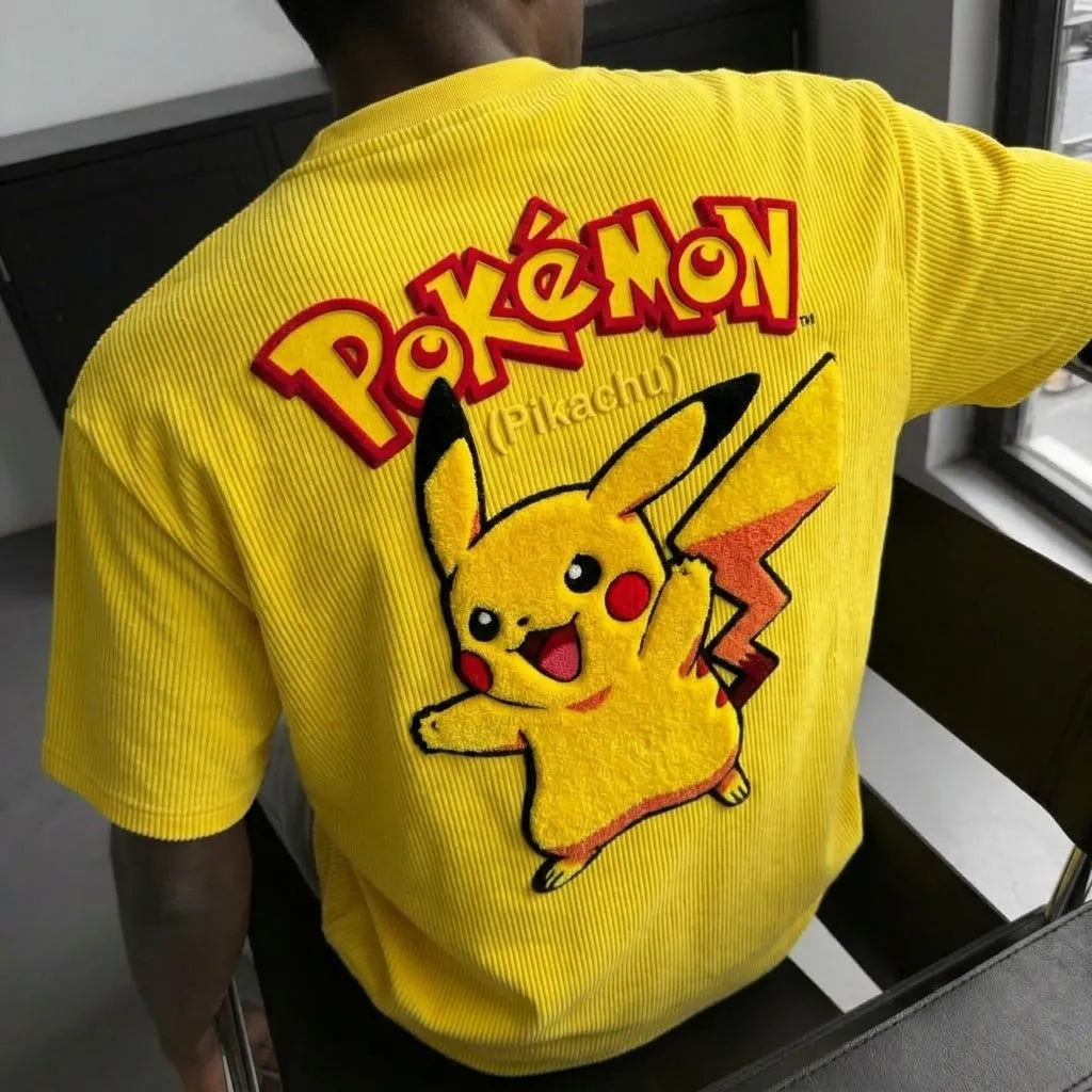 Pokémon Unisex Anime-Style Retro Corduroy Oversized T-Shirt