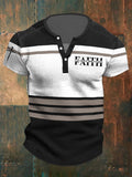 Men's Faith Can Move Mountains Printed Contrast Color Waffle Henley Shirt