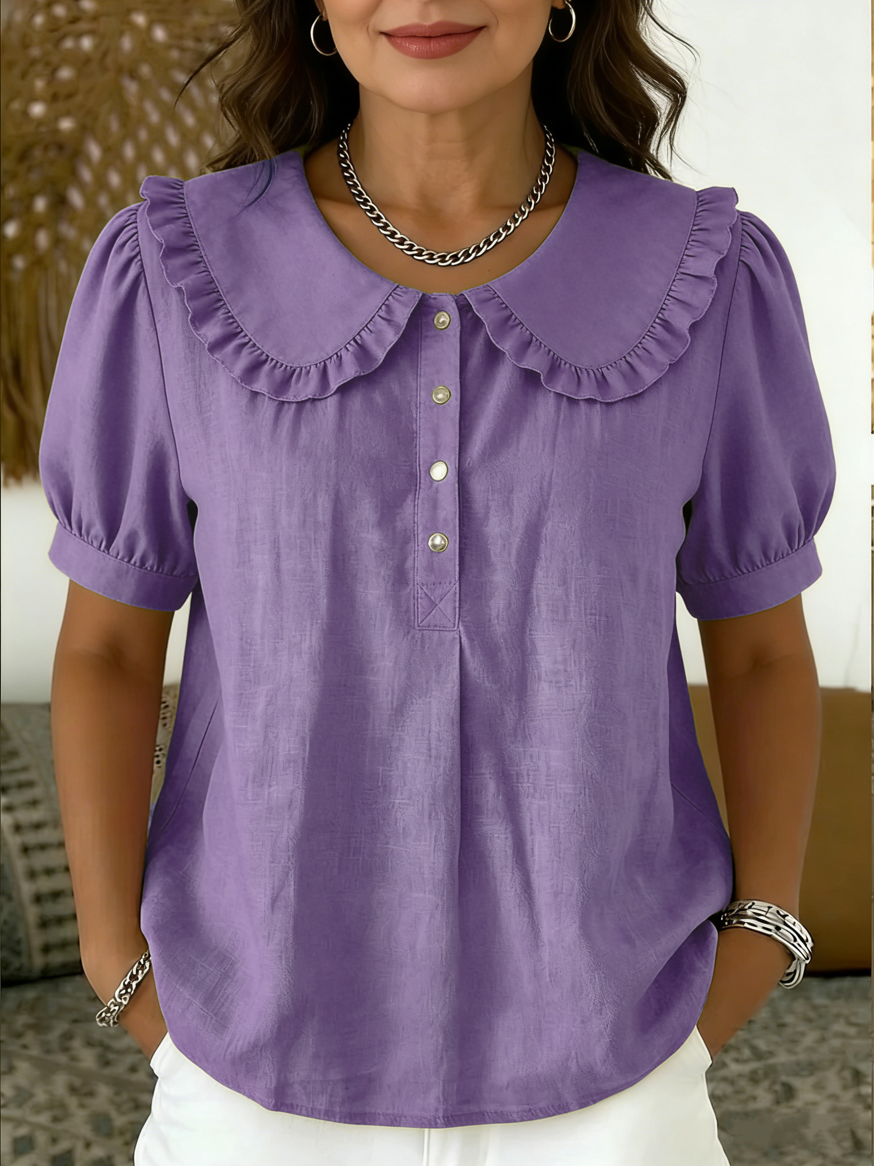 Clearance Sale🔥 Casual Peter Pan collar cotton-linen blend polo shirt