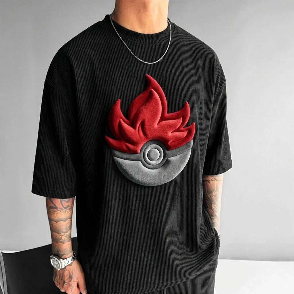 Pokémon Unisex Anime-Style Retro Corduroy Oversized T-Shirt