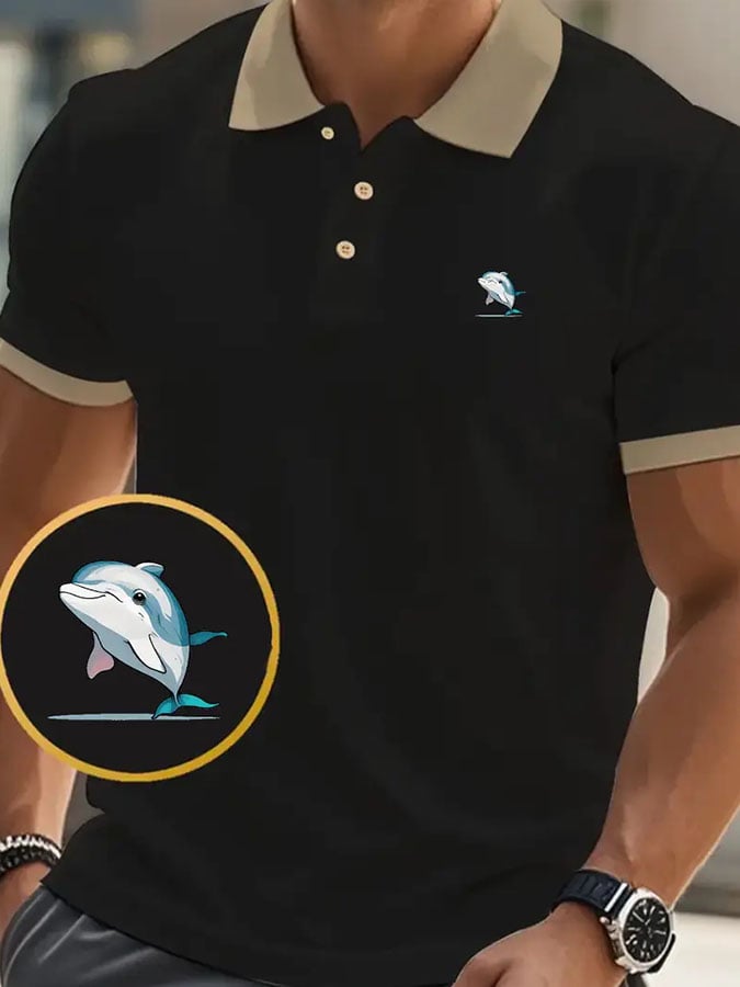 Men's Classic Casual Dolphin Business Fashion Color Block Polo Shirt