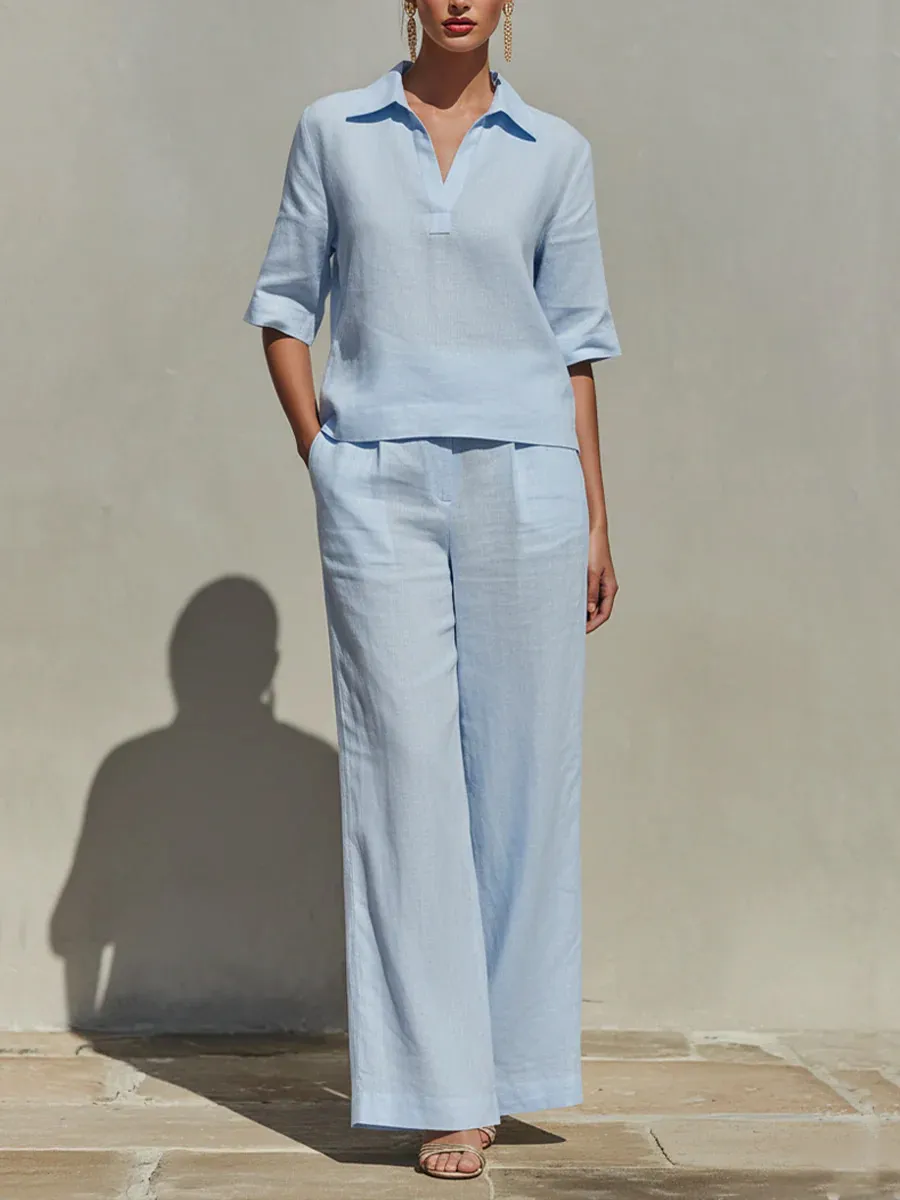 Clearance Sale🔥 Women's Solid Cotton Linen Two-Piece Set