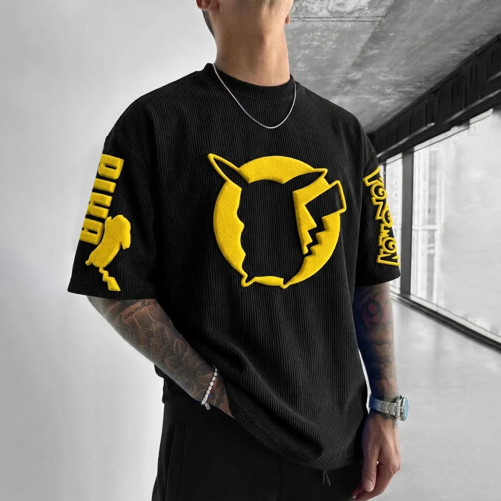 Pokémon Unisex Anime-Style Retro Corduroy Oversized T-Shirt