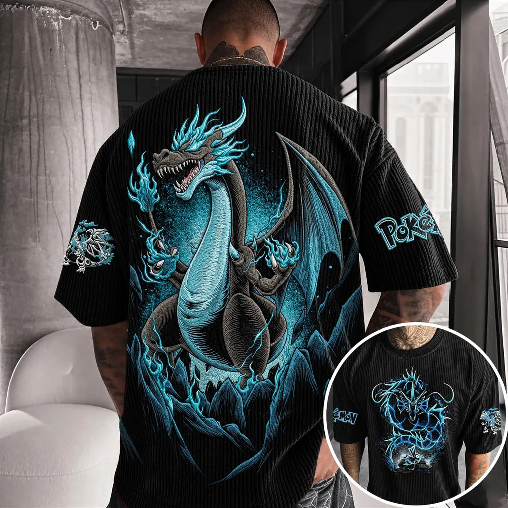 Pokémon Unisex Anime-Style Retro Corduroy Oversized T-Shirt