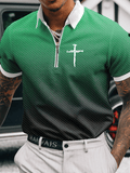 Men's Faith Printed Casual Zip-Up Polo Shirt
