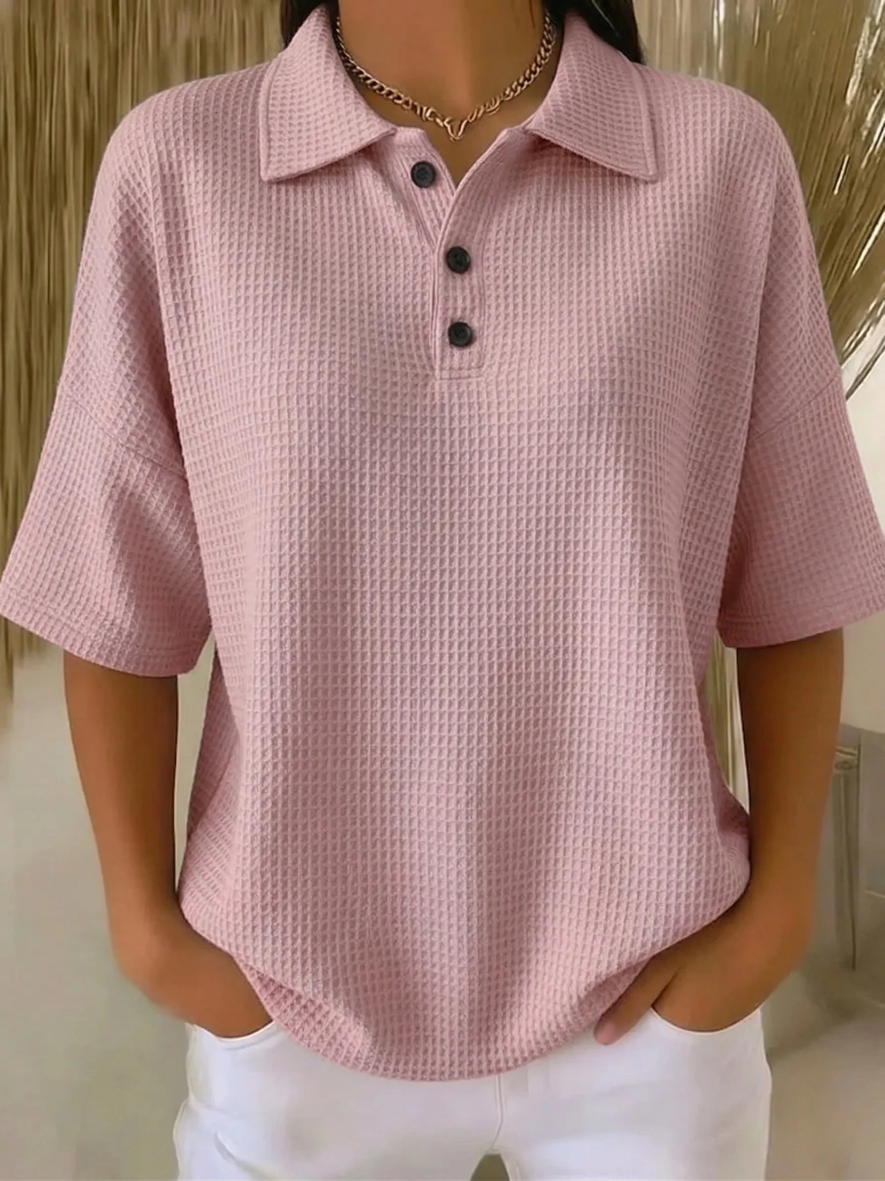 Clearance Sale🔥 Women's Casual Cozy Polo Collar Waffle Shirt
