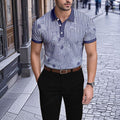 Men's Casual Blue Stripes Printed Short-Sleeve Polo Shirt