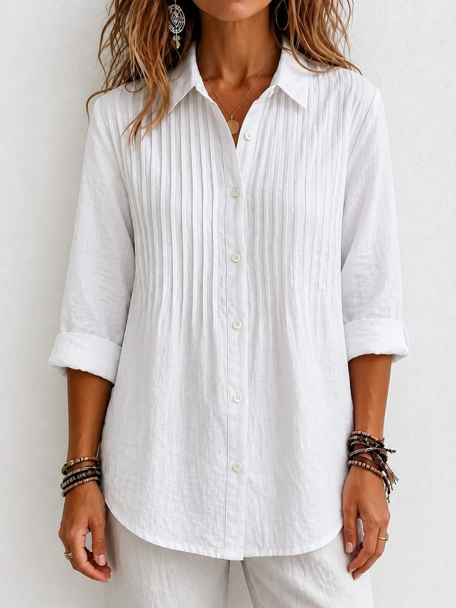 CLEARANCE SALE🔥 Pleated Linen-Blend Blouse