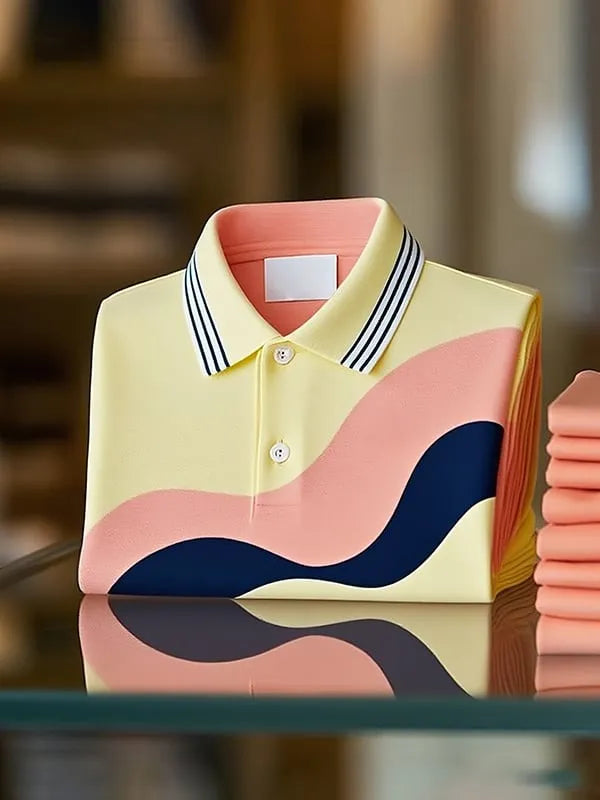 Men's Classic Business Irregular Contrast Button Short Sleeve Polo Shirt