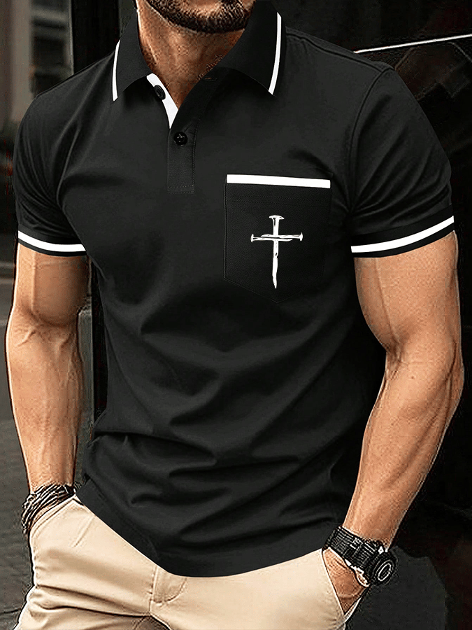 Men's Faith Printed Casual Polo Shirt (With Pockets)