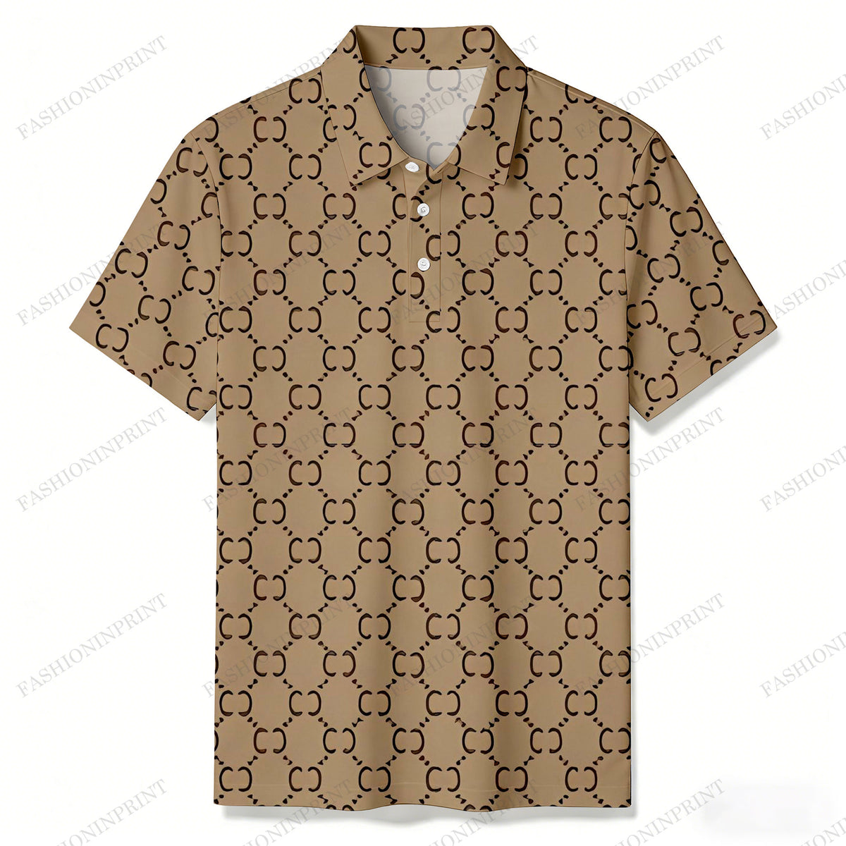 Men's Casual Brown Color Matching Retro Style Printed Short Sleeved Polo Shirt 201972