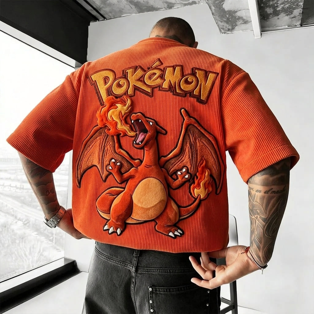 Pokémon Unisex Anime-Style Retro Corduroy Oversized T-Shirt