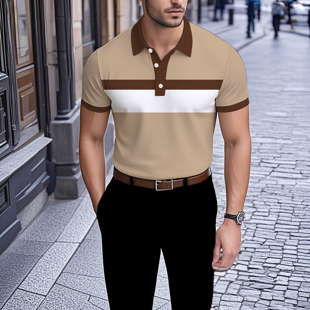 Men's Business Casual Polo Collar Geometric Printed Short-Sleeved Shirt