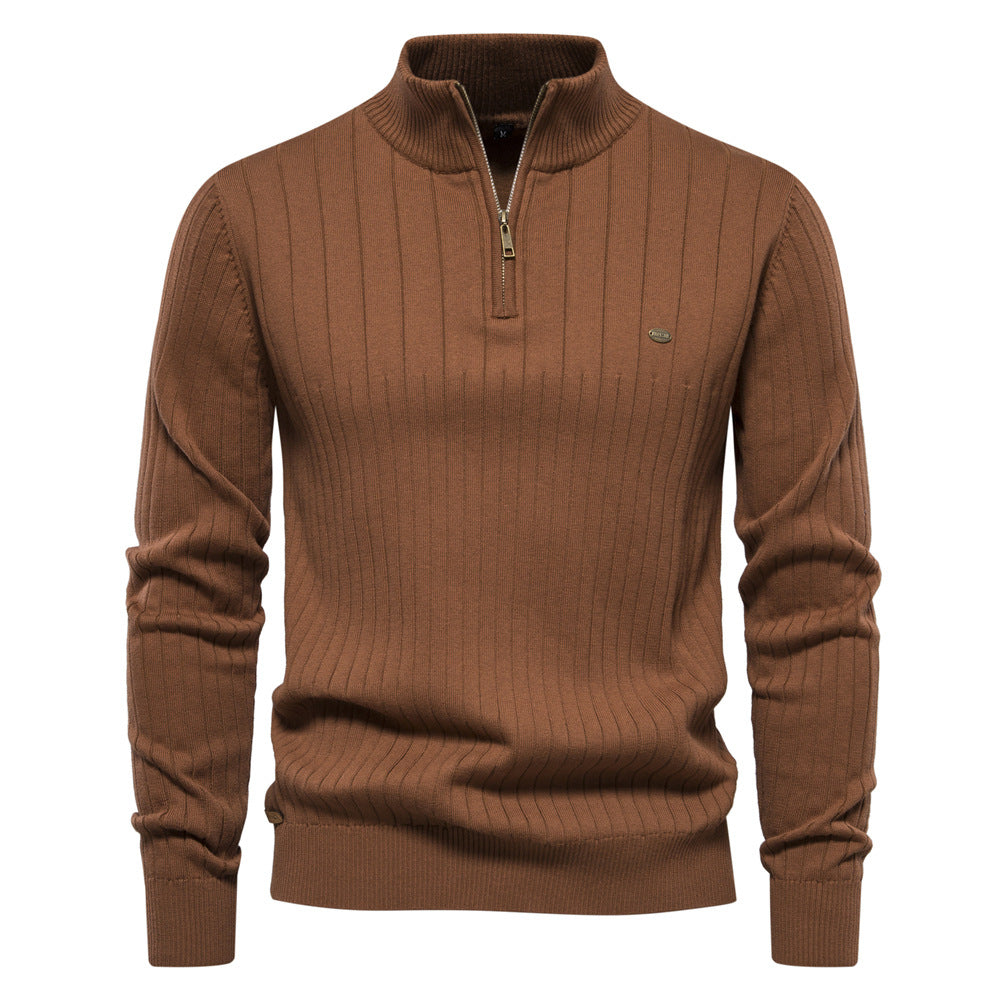 Men's Stand Collar Zipper Long Sleeve Polar Fleece Sweater