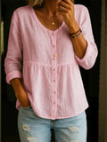 New Arrivals🔥 Women's Linen Cotton Blend Shirt - 3/4 Sleeve Crew Neck Loose Hip-Length Casual Blouse