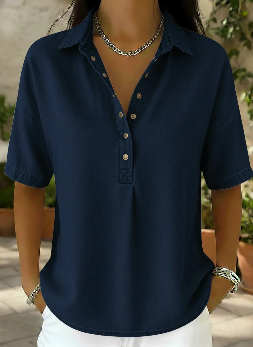 CLEARANCE SALE🔥 Women's Relaxed Denim-Style Button Detail Top