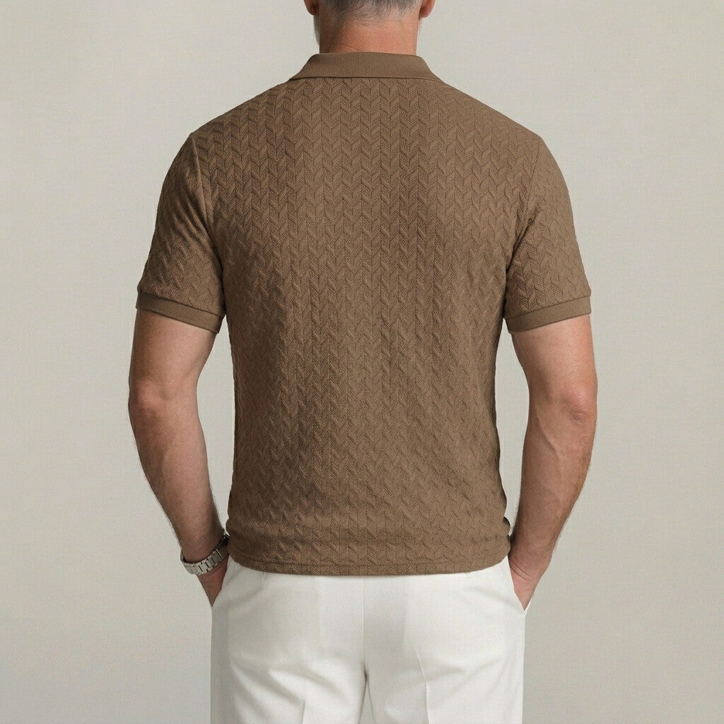 Men's Solid Color Turndown Collar Geometric Textured Casual Polo Shirt
