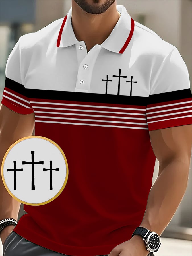 Men's Retro Faith  Casual Printed Polo Shirt
