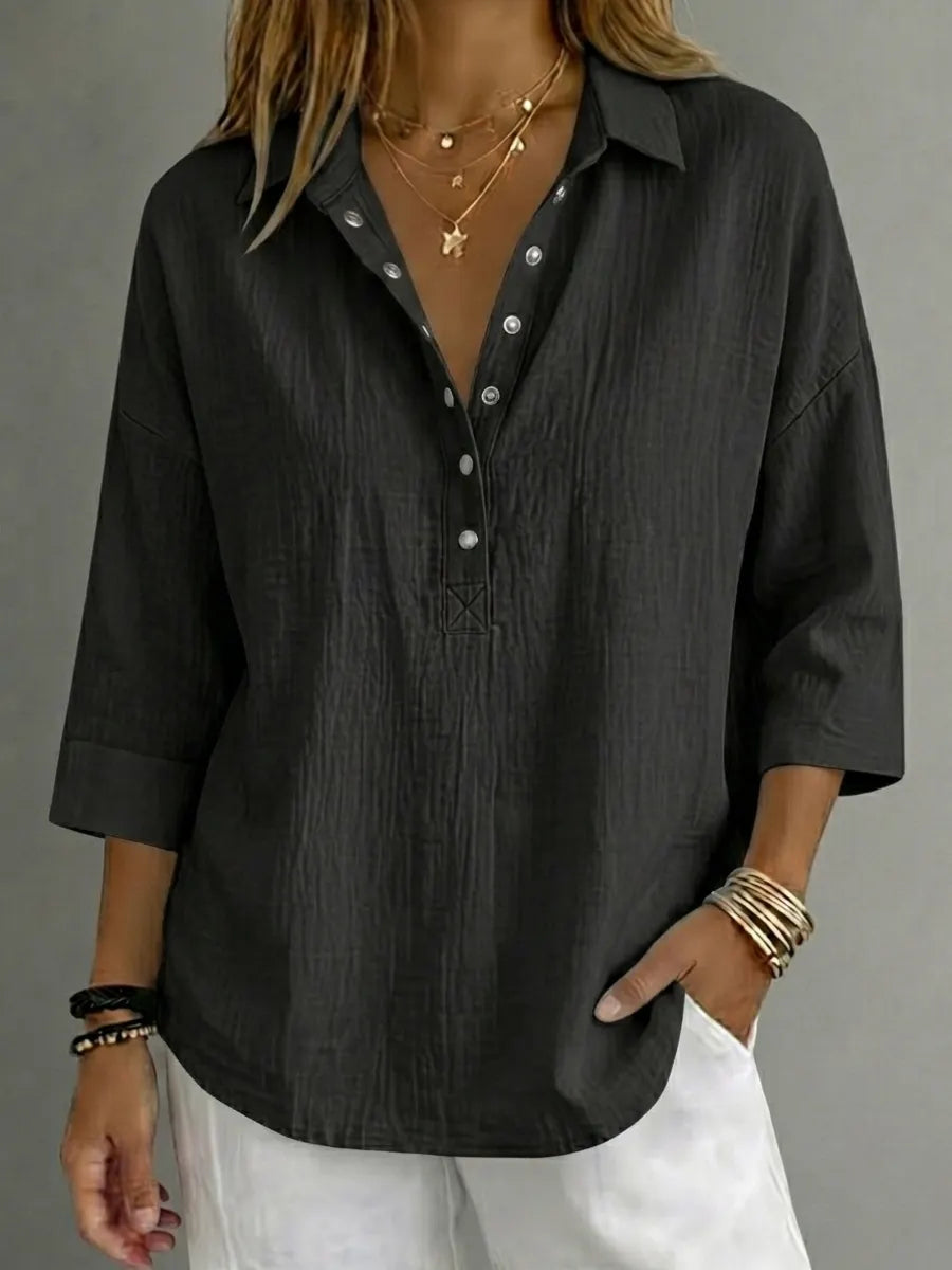 CLEARACNE SALE🔥 Women's Casual Linen Blend Henley 3/4 Sleeve Shirt
