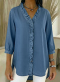 New Arrivals🔥 Women's Casual Denim V-Neck Ruffled Shirt