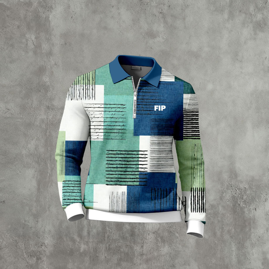 Men's Casual Color Matching Printed Long Sleeves Polo Shirts