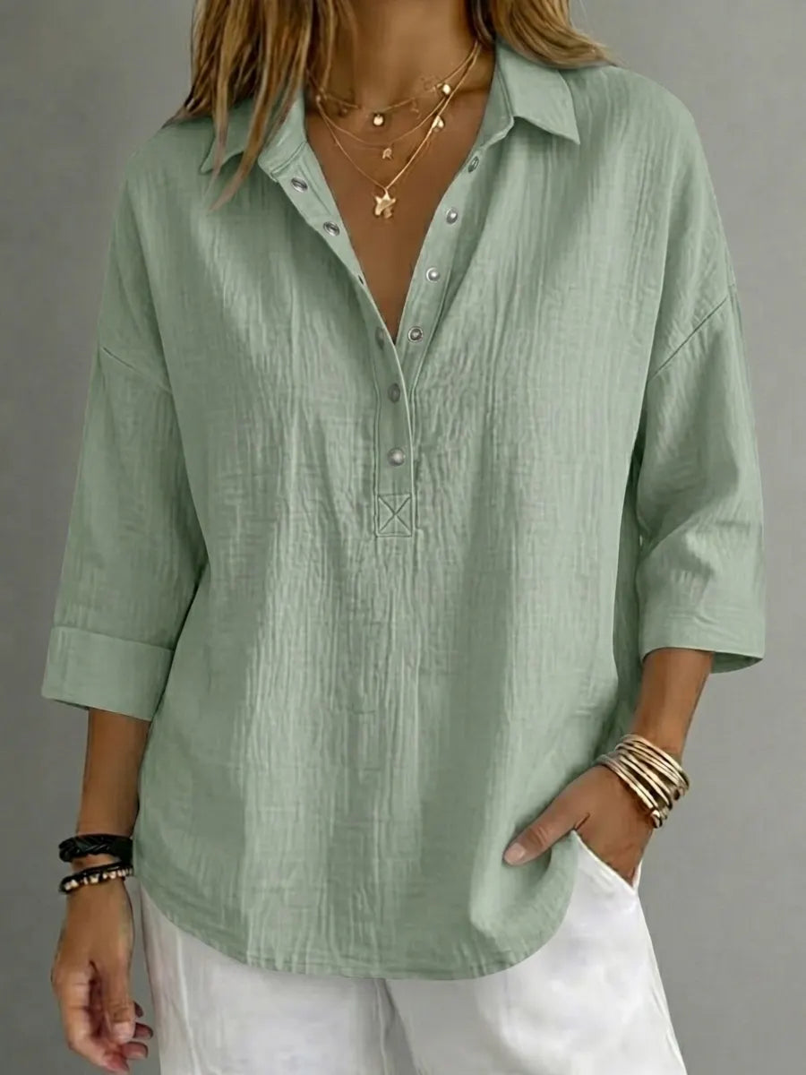 CLEARACNE SALE🔥 Women's Casual Linen Blend Henley 3/4 Sleeve Shirt