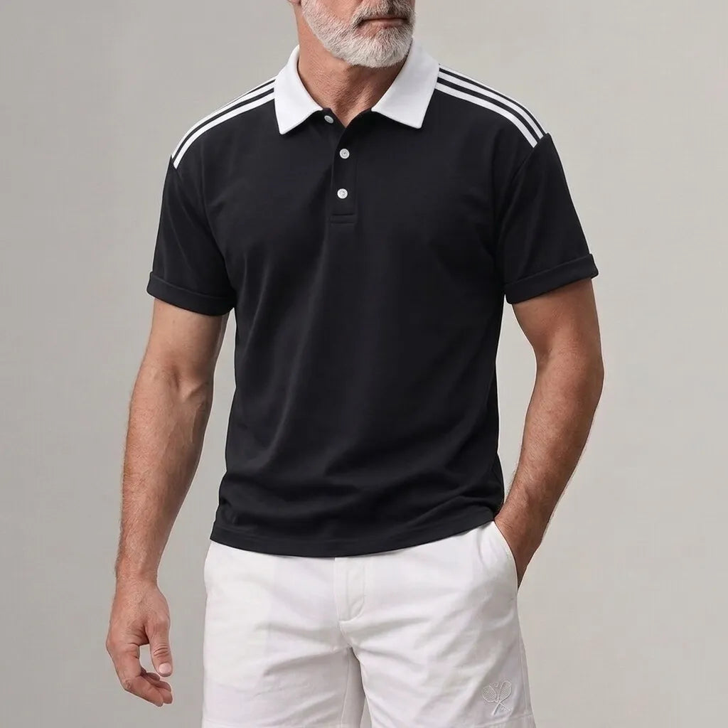 Men's Sporty Contrast Turndown Collar Striped Short Sleeve Polo Shirt