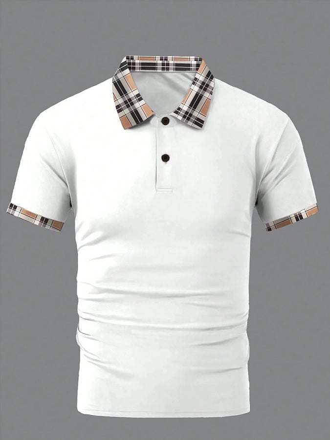 Men's Casual Checked Short Sleeve Commute Polo Shirt