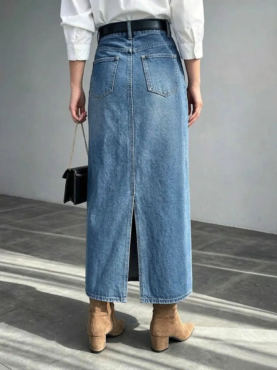 Women's High-waisted Loose Casual Denim Skirt With Lace Paneling
