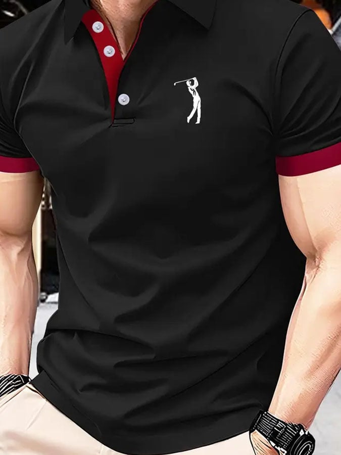 Men's Classic Casual Business Fashion Color Block Polo Shirt