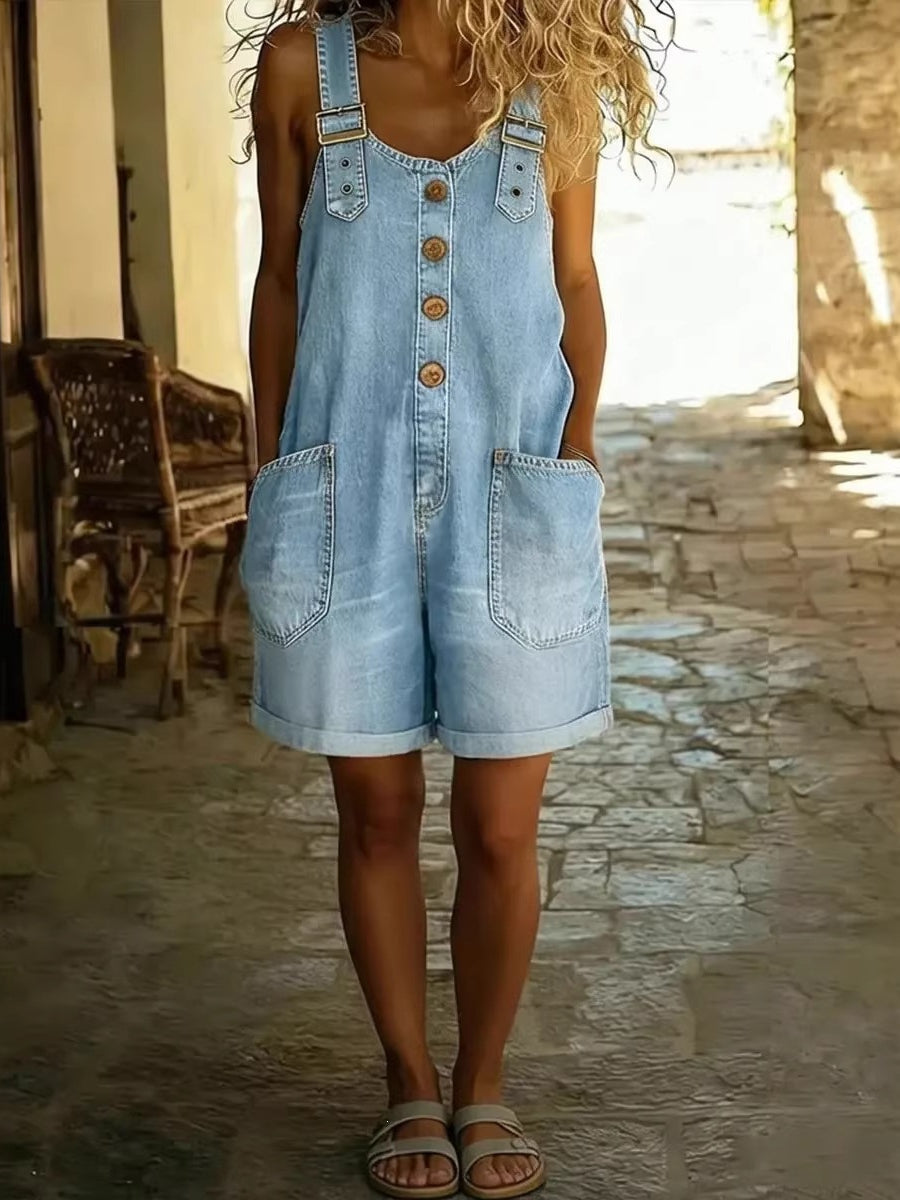 Women's Casual Denim Jumpsuit With Adjustable Buckle