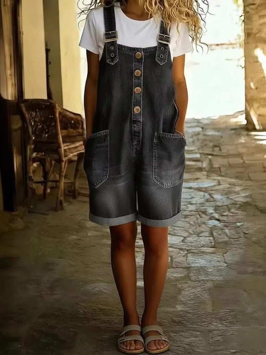 Women's Casual Denim Jumpsuit With Adjustable Buckle