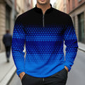 Men's Fashion Casual Stand Collar Zipper Geometric Printed Long-Sleeved T-Shirt 189757