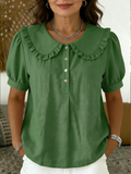 Clearance Sale🔥 Casual Peter Pan collar cotton-linen blend polo shirt