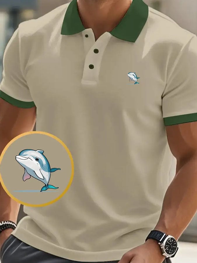 Men's Classic Casual Dolphin Business Fashion Color Block Polo Shirt