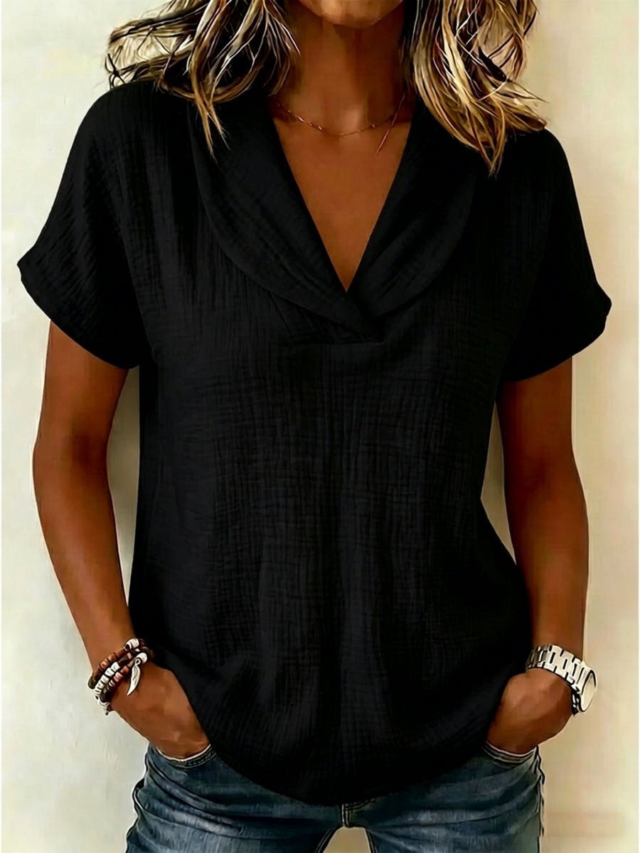 CLEARANCE SALE🔥 The "Cloud-Soft" Airy Linen-Texture V-Neck Blouse