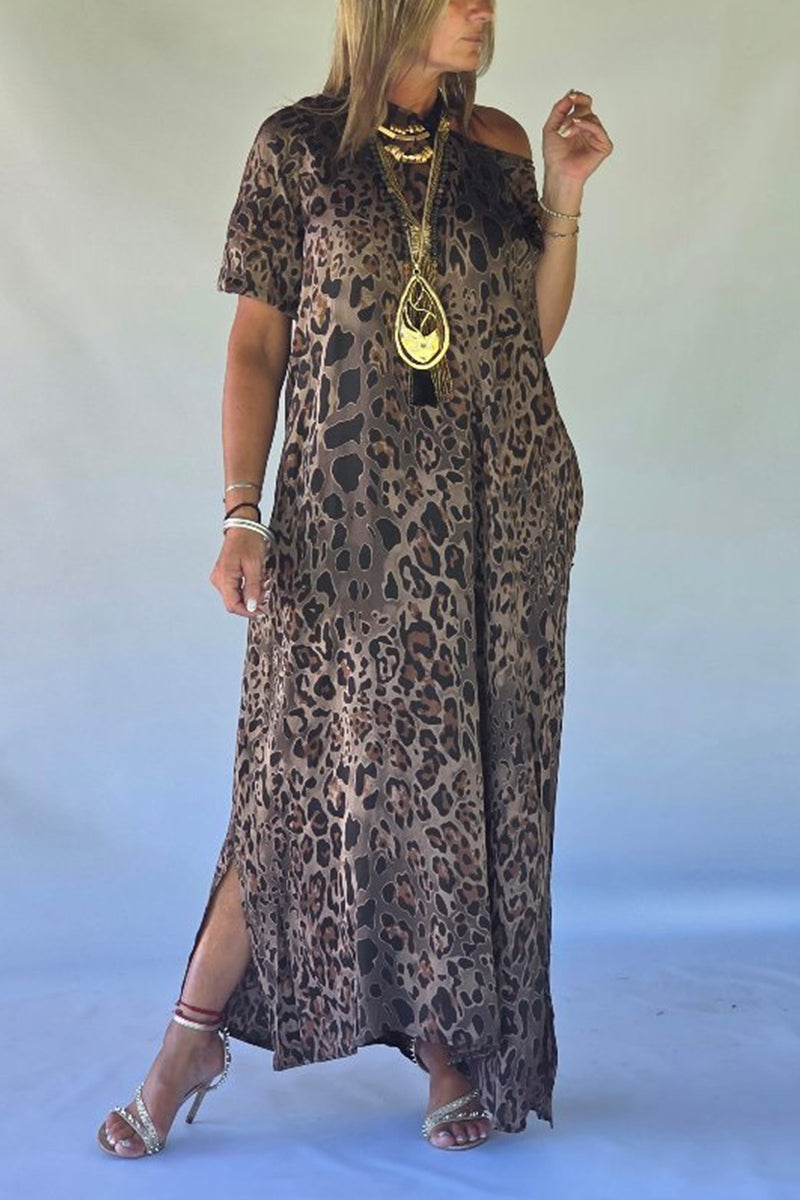 NEW🔥 Fashion Off Shoulder Leopard Print Dress