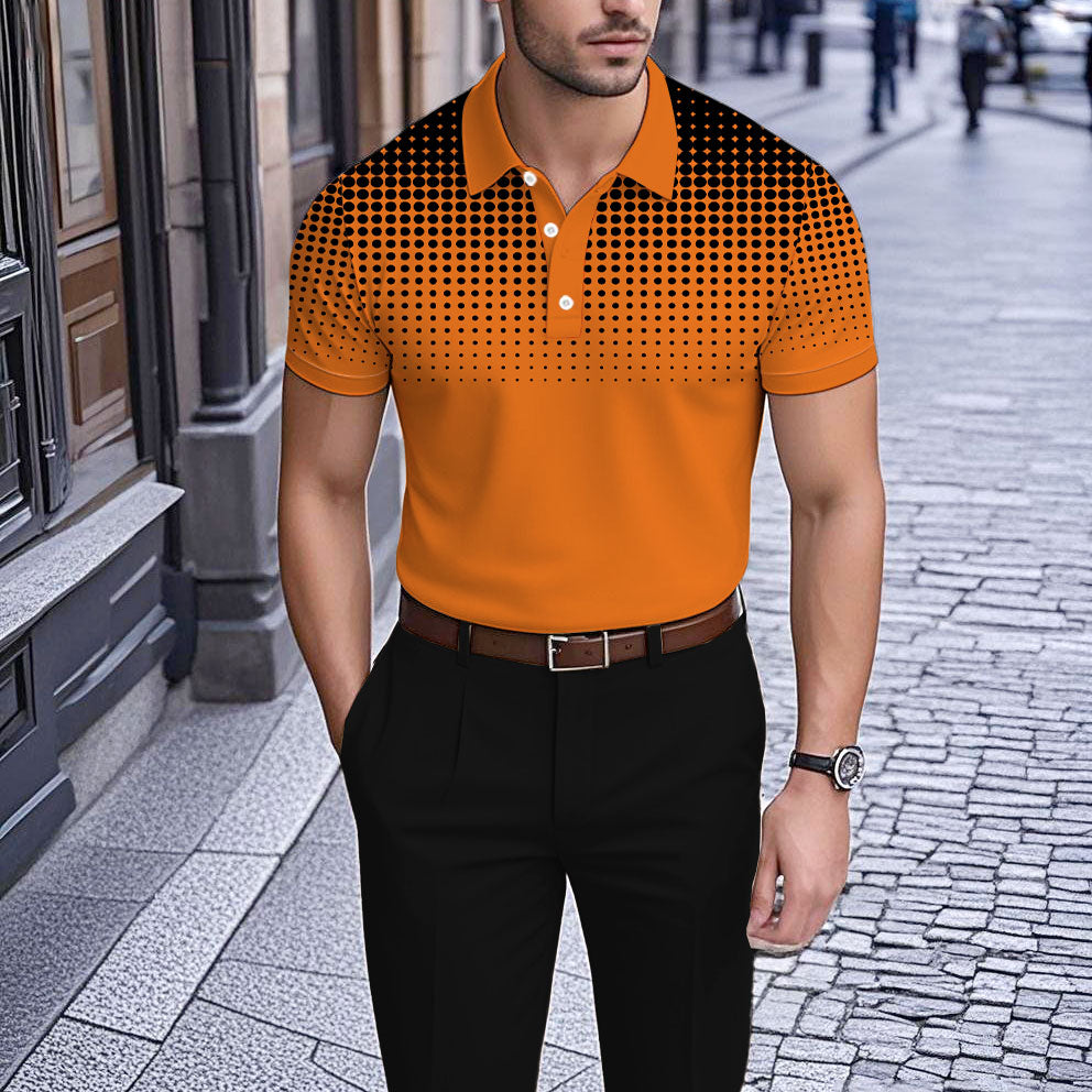 Men's Business Casual Polo Collar Geometric Printed Short-Sleeved Shirt