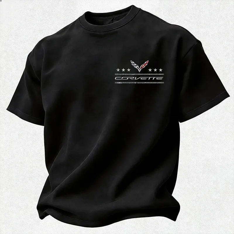 Vette C7 Logo American Flag Distressed Cotton Print Men's T-shirt
