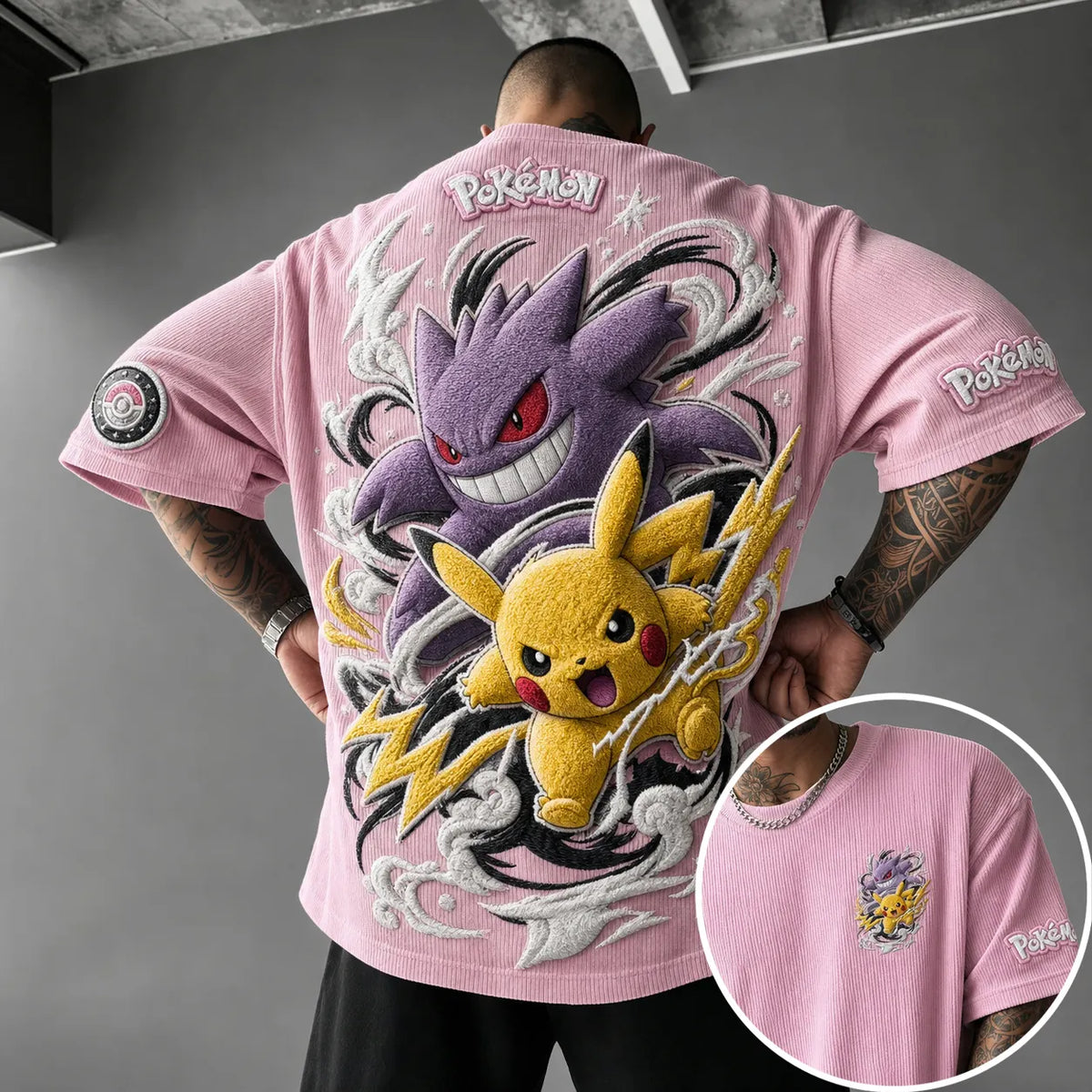 Pokémon Unisex Anime-Style Retro Corduroy Oversized T-Shirt