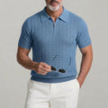 Men's Business Casual Solid Color Geometric Texture Zipper Polo Shirt