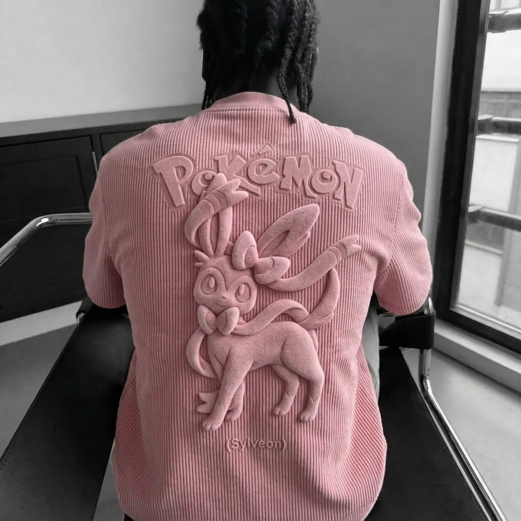 Pokémon Unisex Anime-Style Retro Corduroy Oversized T-Shirt