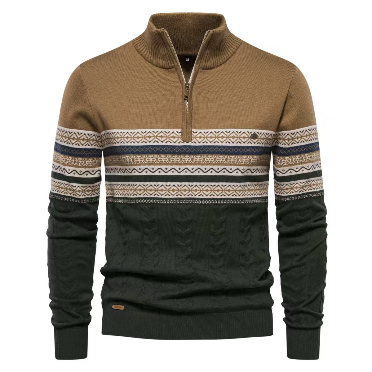 Men's Contrast Color Stand Collar Zip Long Sleeve Fleece Sweatshirt