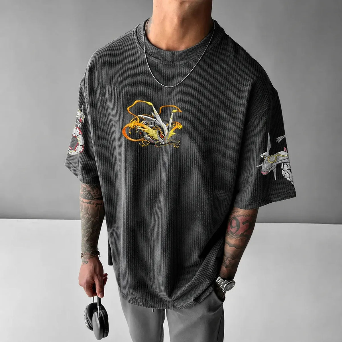 Pokémon Unisex Anime-Style Retro Corduroy Oversized T-Shirt