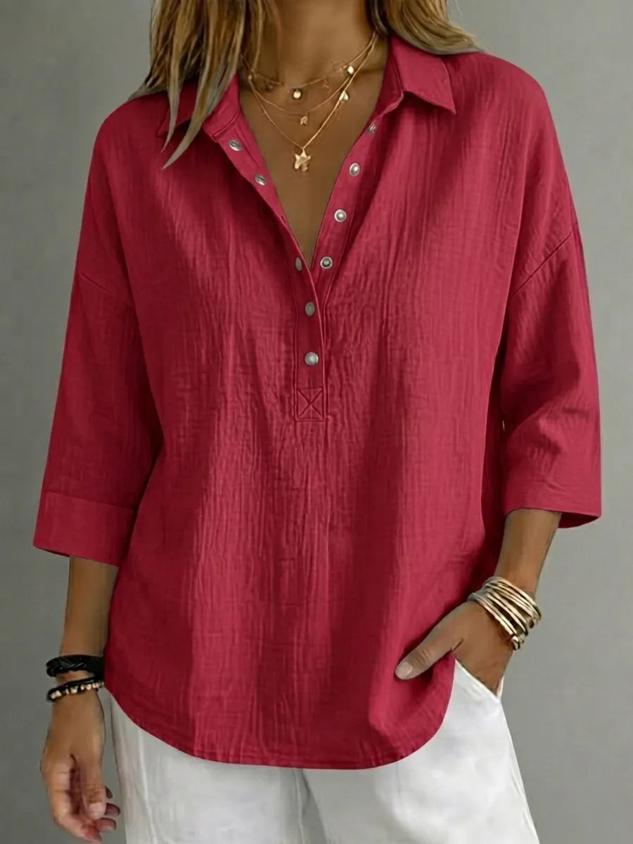 CLEARACNE SALE🔥 Women's Casual Linen Blend Henley 3/4 Sleeve Shirt
